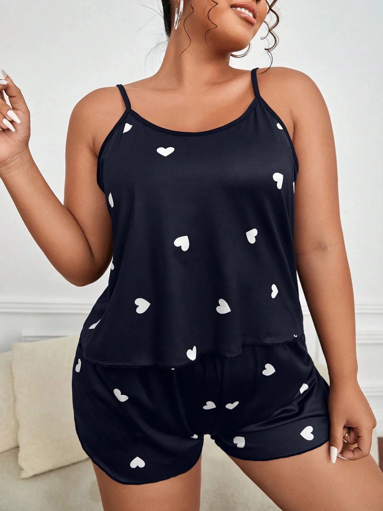 Plus Size 3XL–5XL Women’s Pajama Set Crop Top & Shorts