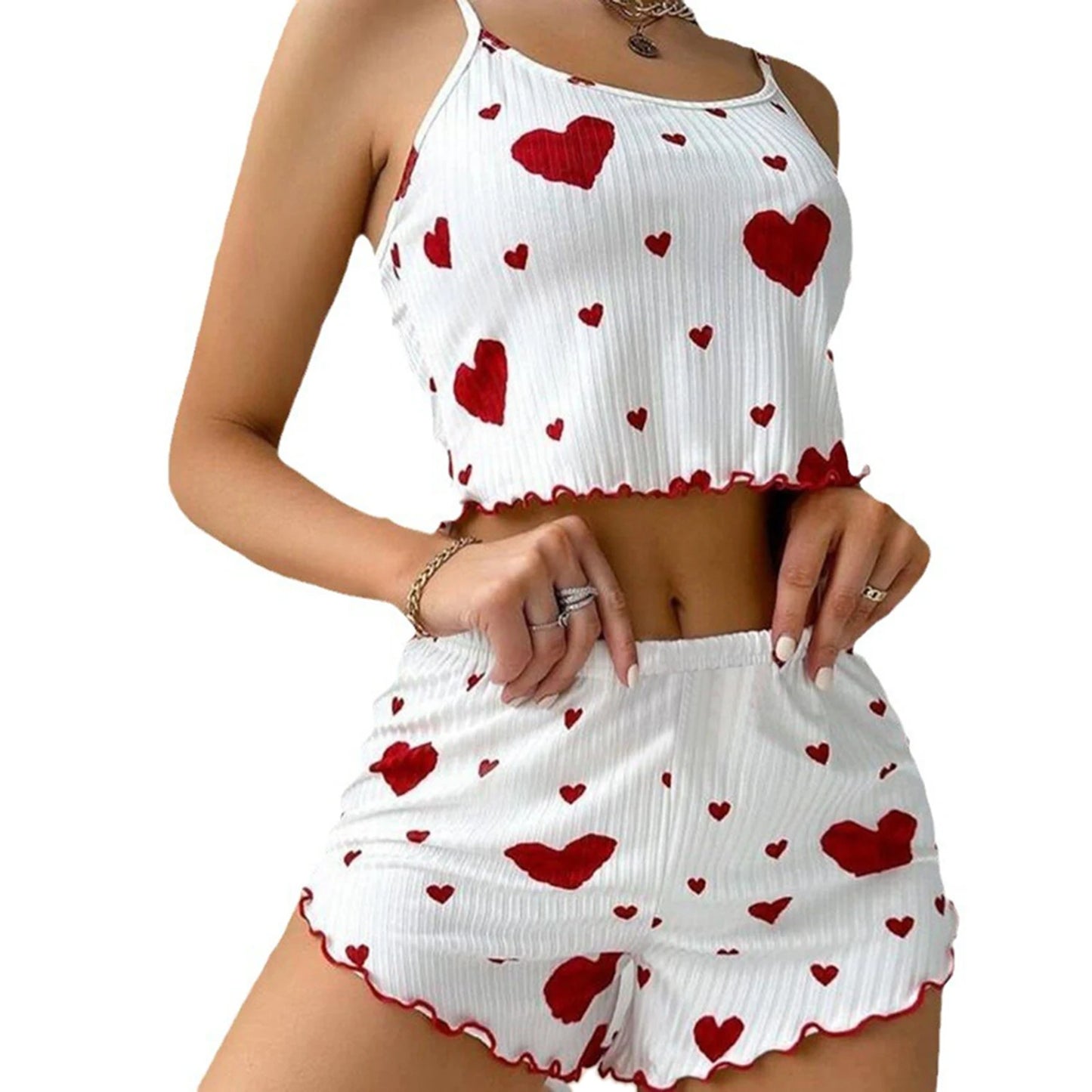 Sexy Pajama Set Love Print Tank Top & Shorts Sleepwear