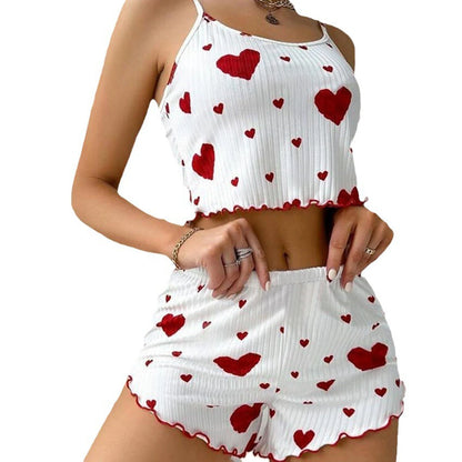 Sexy Pajama Set Love Print Tank Top & Shorts Sleepwear
