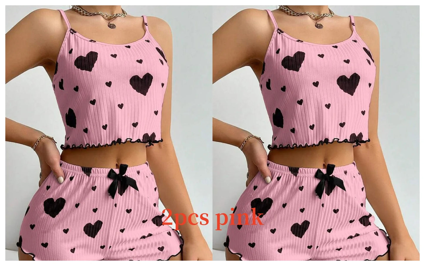 Sexy Pajama Set Love Print Tank Top & Shorts Sleepwear