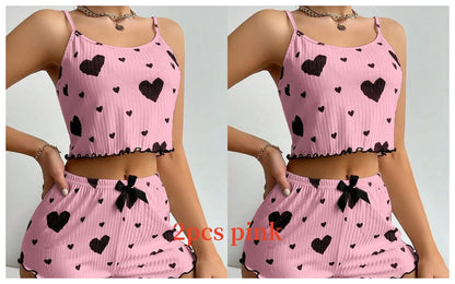 Sexy Pajama Set Love Print Tank Top & Shorts Sleepwear