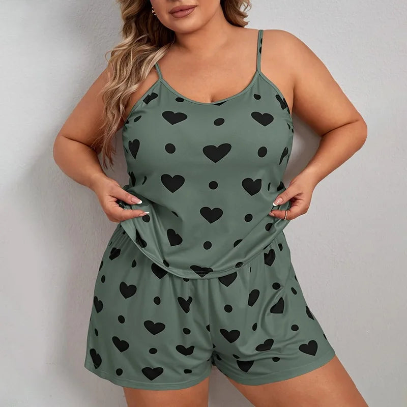 Plus Size 3XL–5XL Women’s Pajama Set Crop Top & Shorts