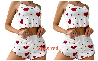 Sexy Pajama Set Love Print Tank Top & Shorts Sleepwear