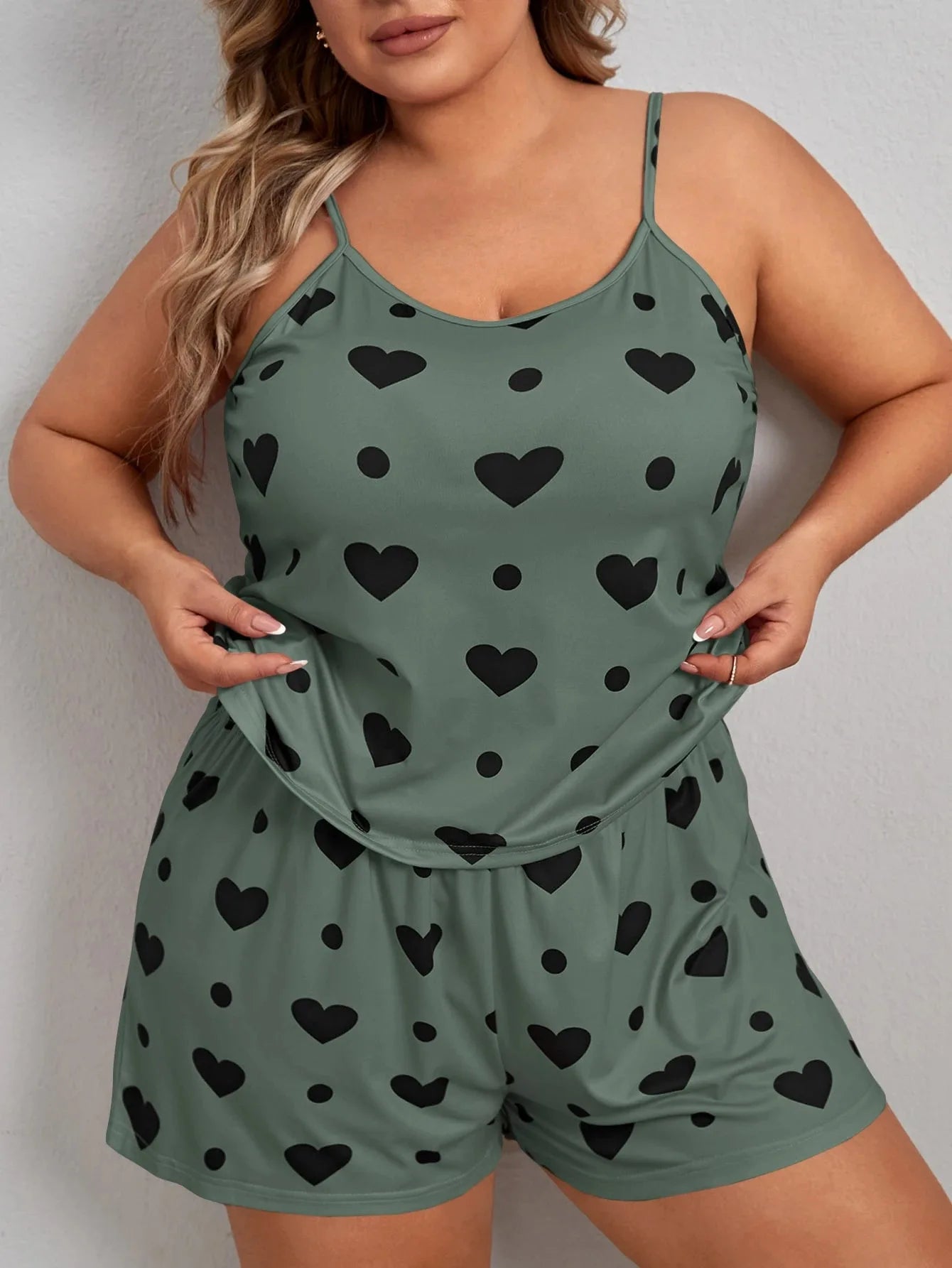 Plus Size 3XL–5XL Women’s Pajama Set Crop Top & Shorts