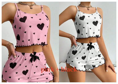 Sexy Pajama Set Love Print Tank Top & Shorts Sleepwear