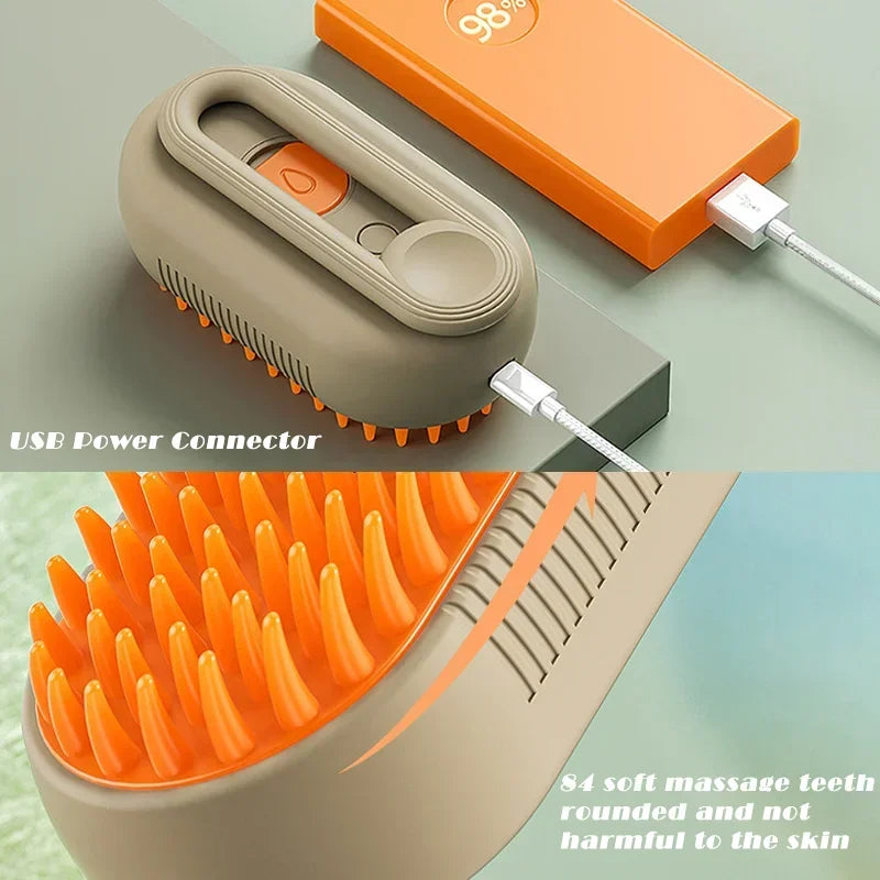 3-in-1 Steam Cat Brush - Self-Cleaning Pet Hair Remover & Massage Comb for Cats & Dogs