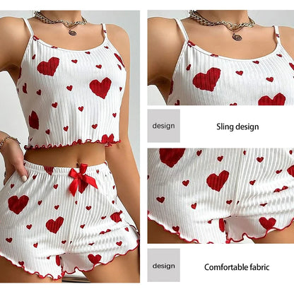 Sexy Pajama Set Love Print Tank Top & Shorts Sleepwear