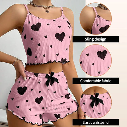 Sexy Pajama Set Love Print Tank Top & Shorts Sleepwear