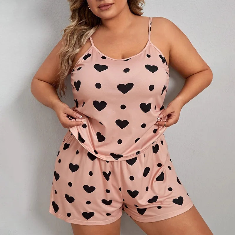 Plus Size 3XL–5XL Women’s Pajama Set Crop Top & Shorts