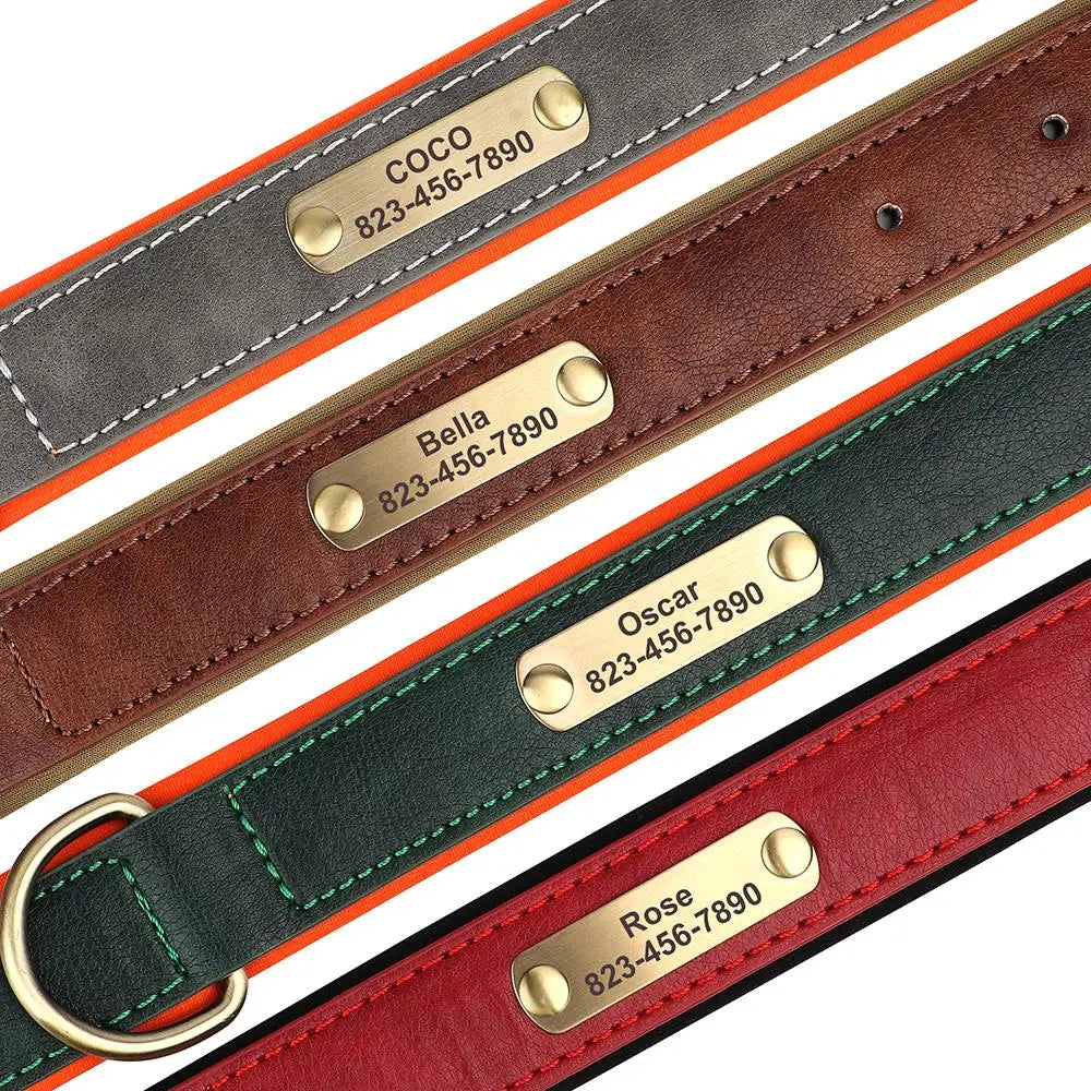 Personalized Leather Dog Collar with Custom Engraved Nameplate - Small, Medium & Large Dogs