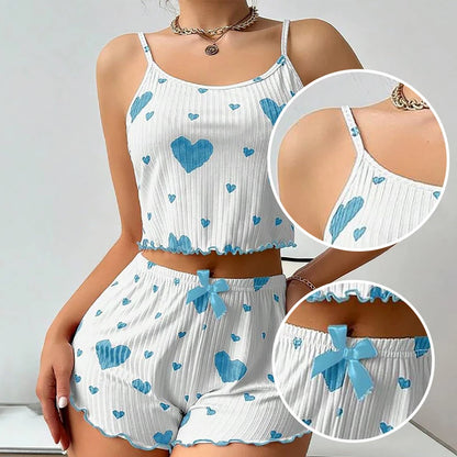Sexy Pajama Set Love Print Tank Top & Shorts Sleepwear