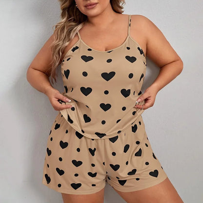 Plus Size 3XL–5XL Women’s Pajama Set Crop Top & Shorts