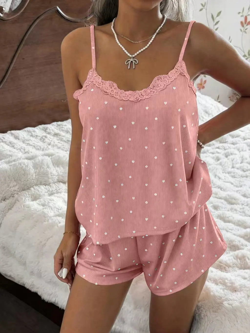 Sexy Suspender Butterfly Knot Pajama Shorts Lounge Set