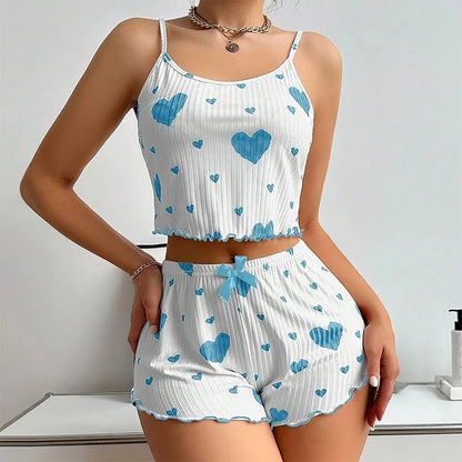 Sexy Pajama Set Love Print Tank Top & Shorts Sleepwear