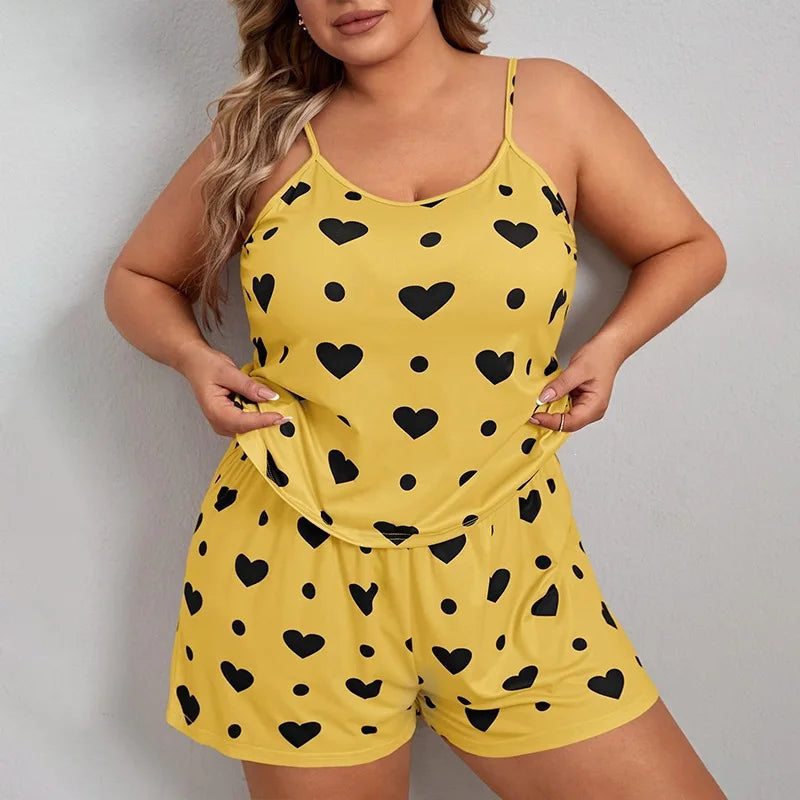 Plus Size 3XL–5XL Women’s Pajama Set Crop Top & Shorts