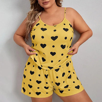 Plus Size 3XL–5XL Women’s Pajama Set Crop Top & Shorts