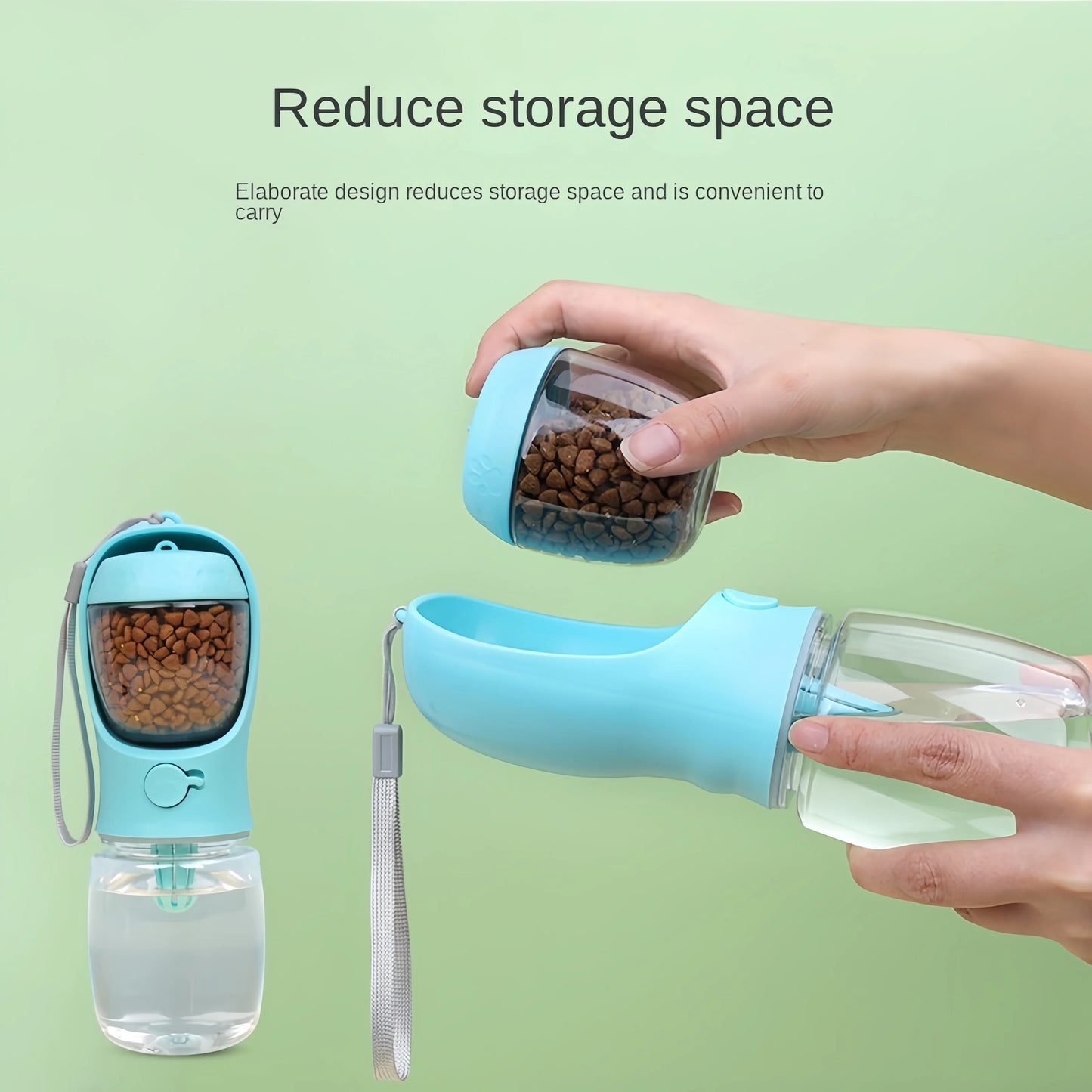 Portable dog and cat water bottle attached to travel bag