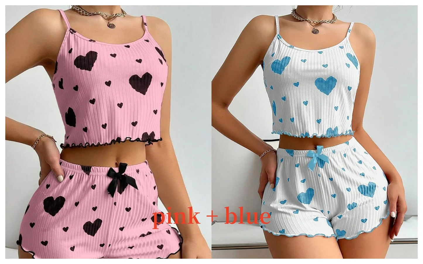 Sexy Pajama Set Love Print Tank Top & Shorts Sleepwear