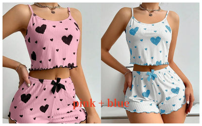 Sexy Pajama Set Love Print Tank Top & Shorts Sleepwear
