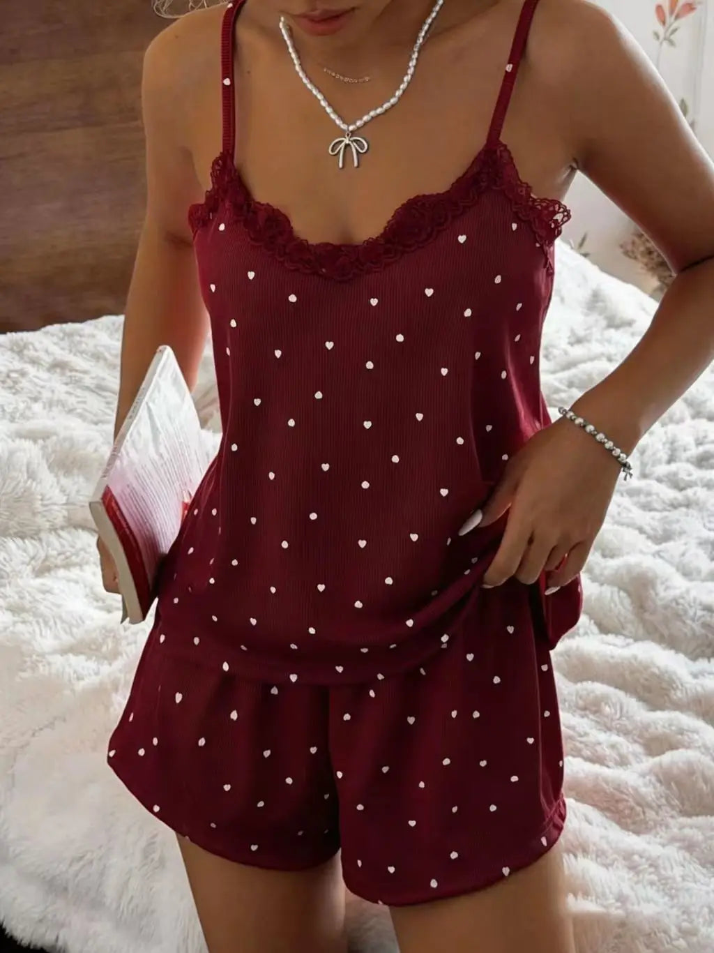 Sexy Suspender Butterfly Knot Pajama Shorts Lounge Set