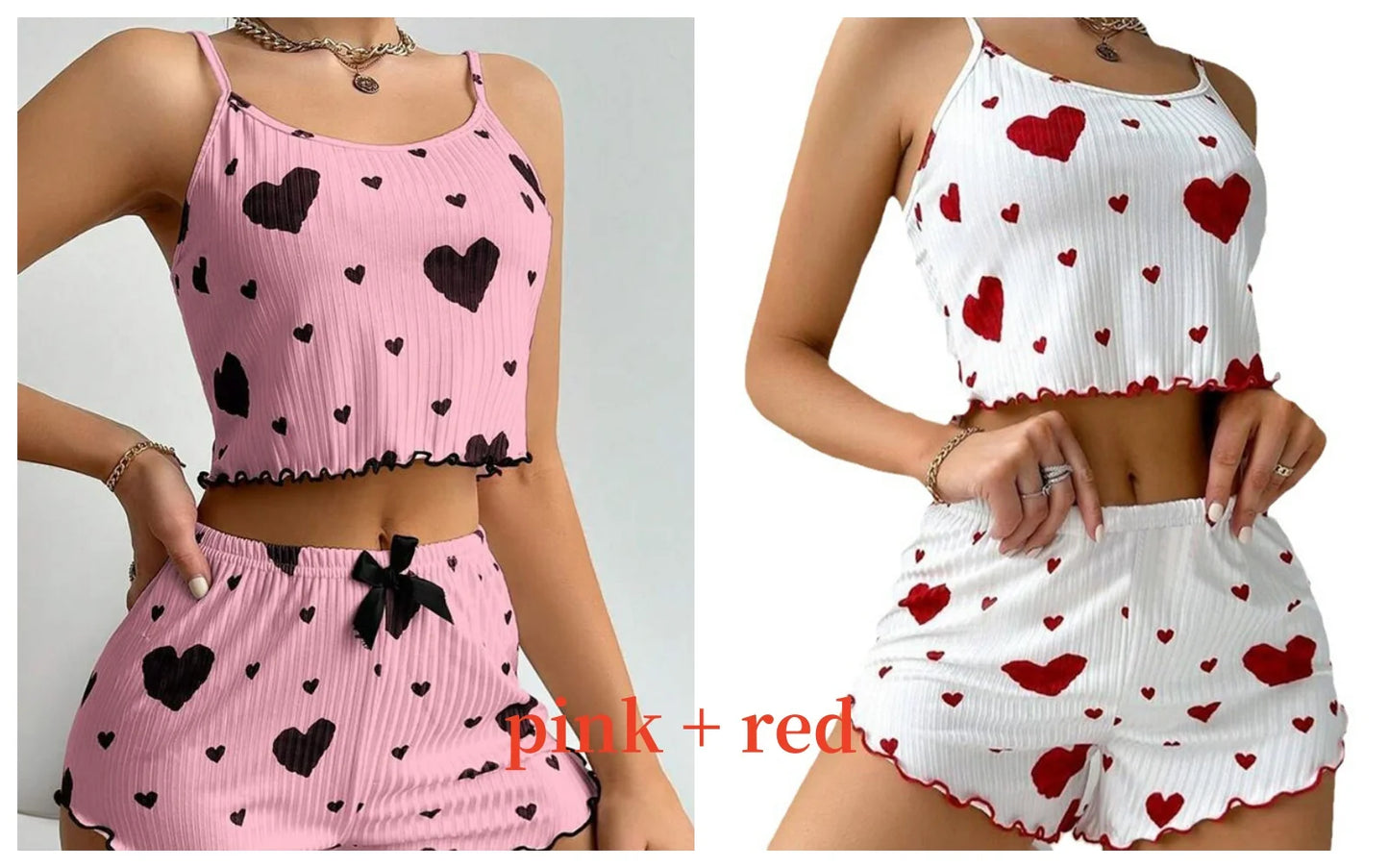 Sexy Pajama Set Love Print Tank Top & Shorts Sleepwear