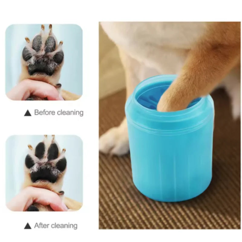 Soft silicone bristles inside dog paw cleaner cup