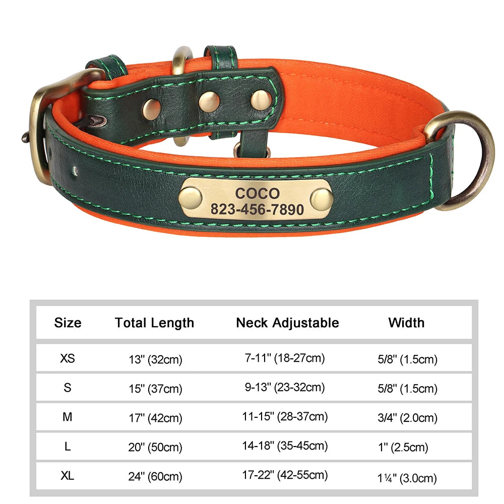 Personalized Leather Dog Collar with Custom Engraved Nameplate - Small, Medium & Large Dogs
