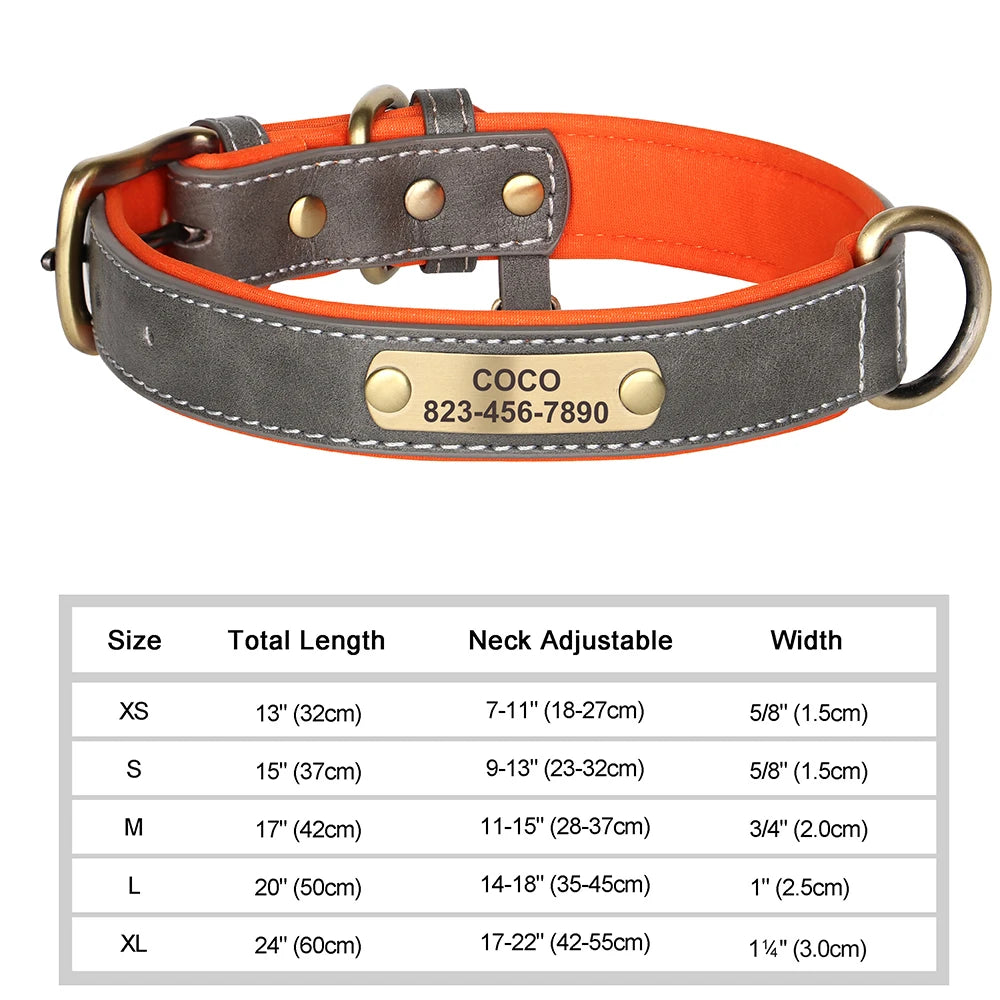 Personalized Leather Dog Collar with Custom Engraved Nameplate - Small, Medium & Large Dogs