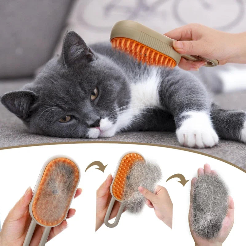 Steam cat brush water tank and mist spray function close-up