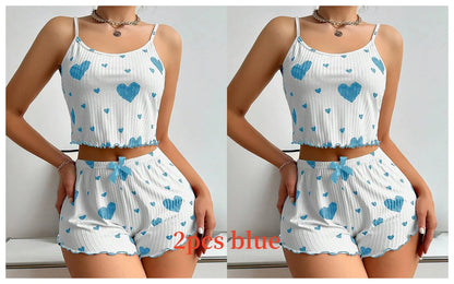 Sexy Pajama Set Love Print Tank Top & Shorts Sleepwear