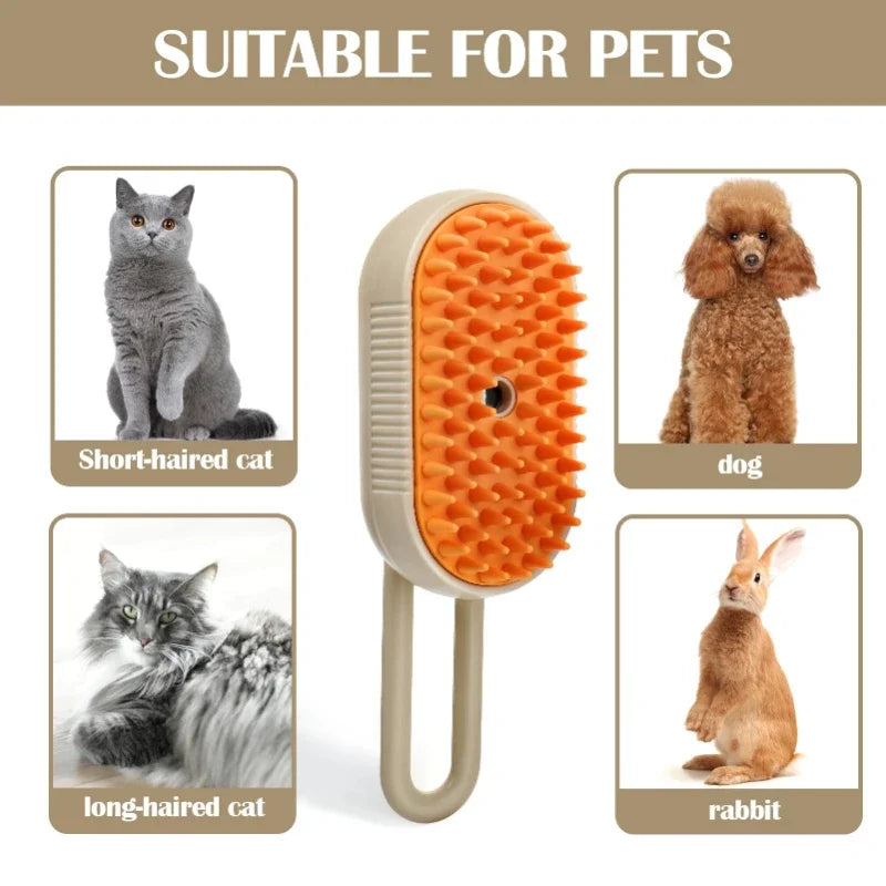 White and brown steam cat brush color options for pet grooming