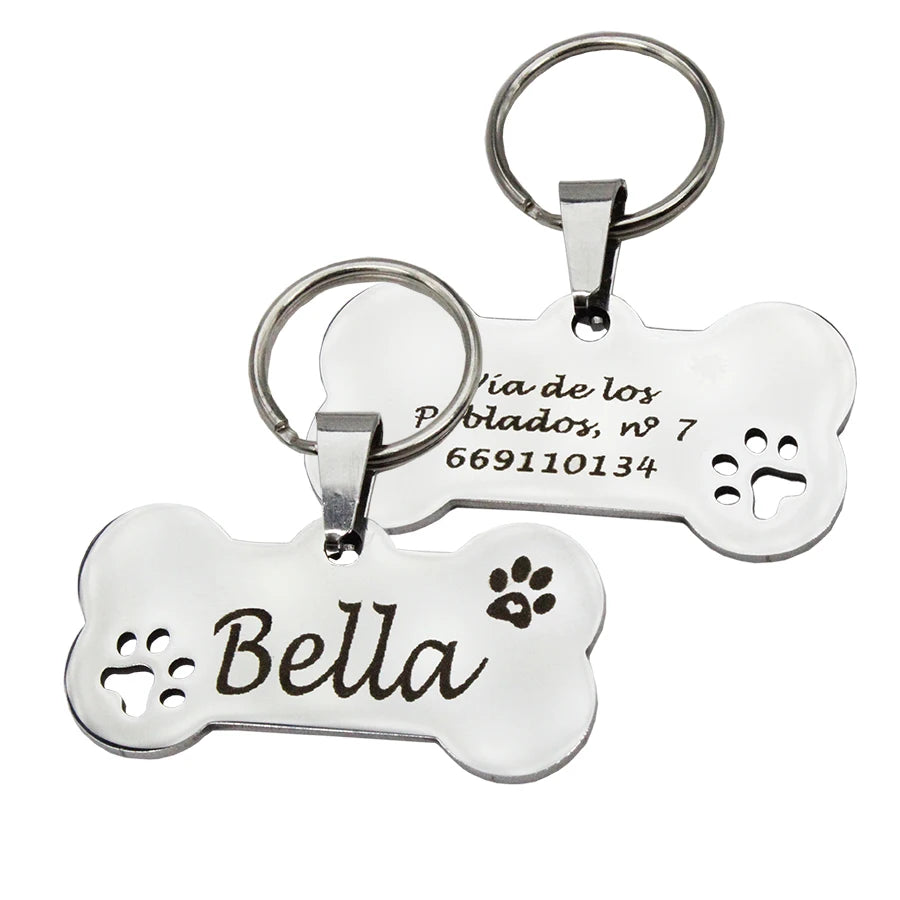 Personalized Pet ID Tag - Custom Engraved Stainless Steel Dog & Cat Name Tag