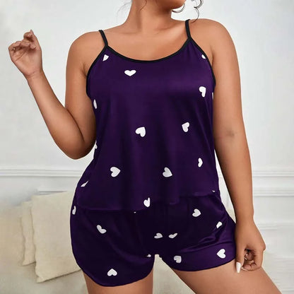 Plus Size 3XL–5XL Women’s Pajama Set Crop Top & Shorts