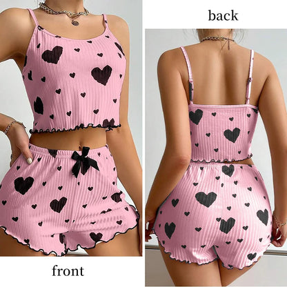 Sexy Pajama Set Love Print Tank Top & Shorts Sleepwear