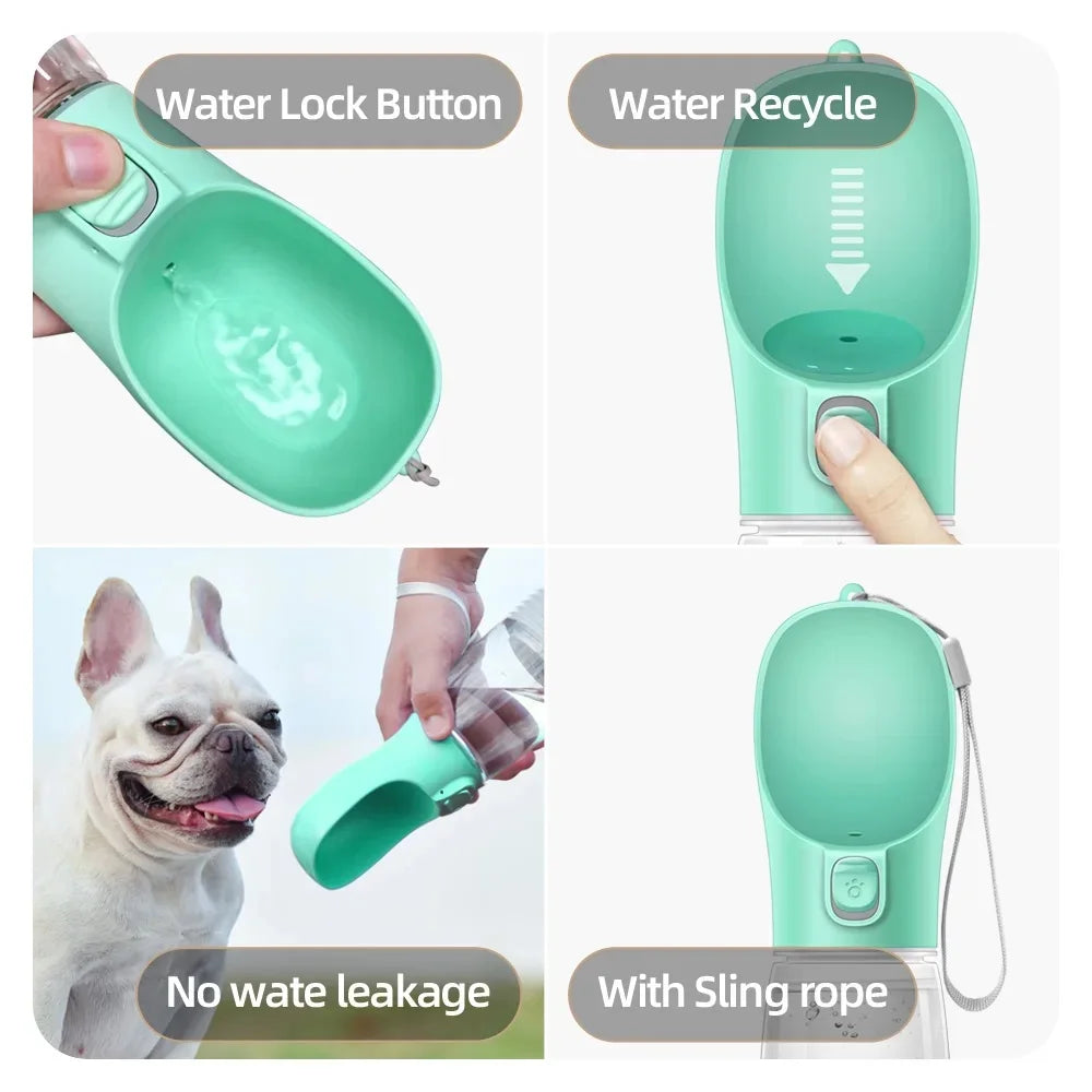 Leak-proof lock mechanism on portable dog water bottle