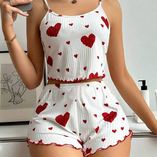 Sexy Pajama Set Love Print Tank Top & Shorts Sleepwear
