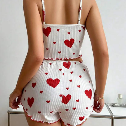 Sexy Pajama Set Love Print Tank Top & Shorts Sleepwear