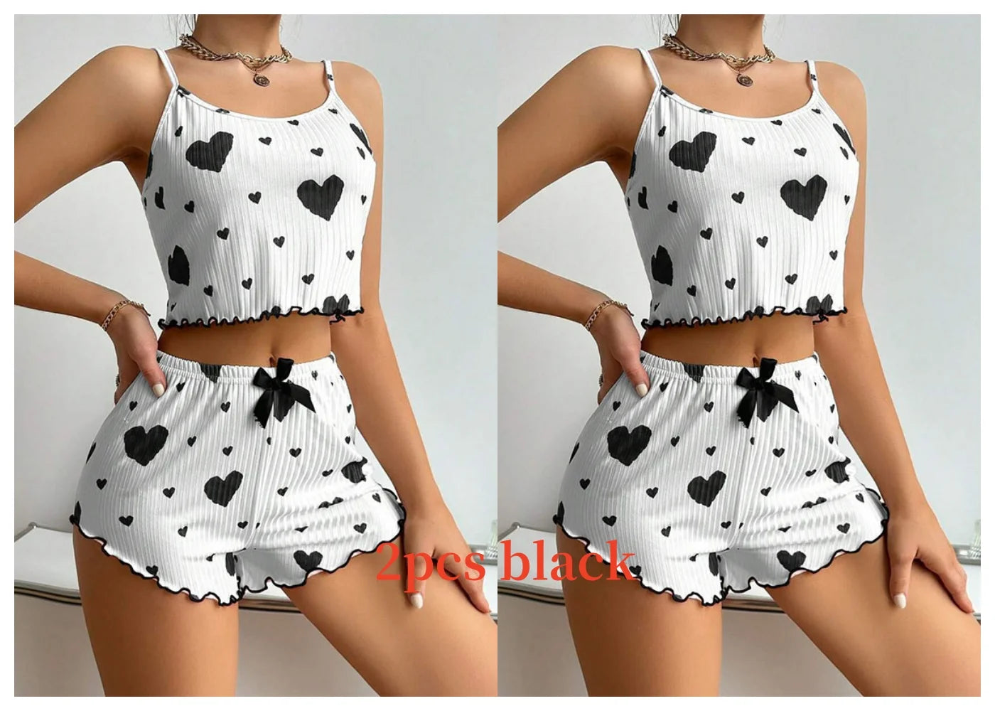 Sexy Pajama Set Love Print Tank Top & Shorts Sleepwear