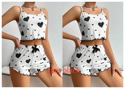 Sexy Pajama Set Love Print Tank Top & Shorts Sleepwear