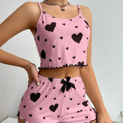 Sexy Pajama Set Love Print Tank Top & Shorts Sleepwear