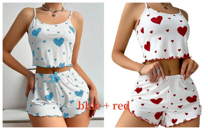 Sexy Pajama Set Love Print Tank Top & Shorts Sleepwear